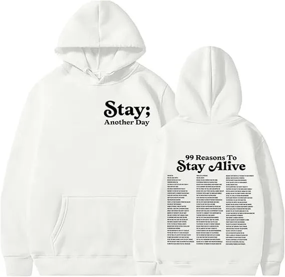 Design '100 Reasons To Stay Alive' Graphic Hoodie White - 19