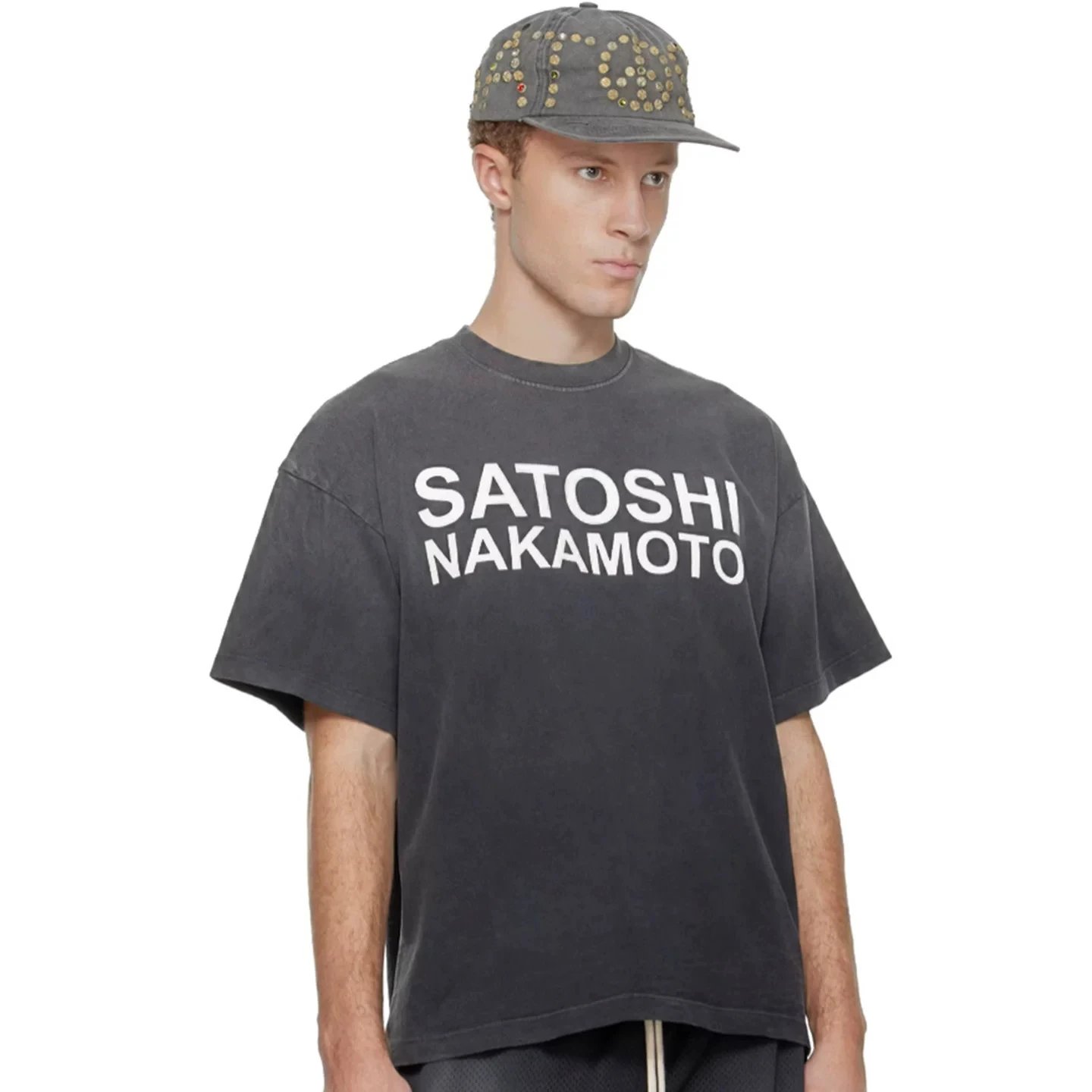 Design Satoshi Nakamoto Logo Print Washed Black T-Shirt T-Shirts - 6