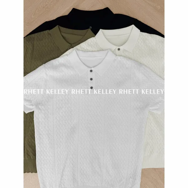 Design Rhett Kelley Knit Polo Shirt Army Green Tops Polo - 11