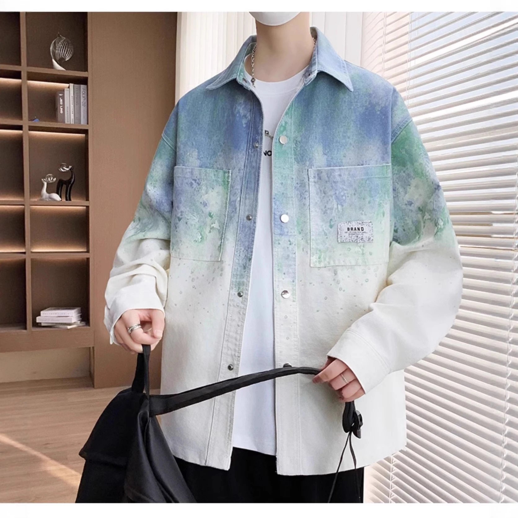 Design Oversized Acid Wash Denim Jacket White / Gray - 17