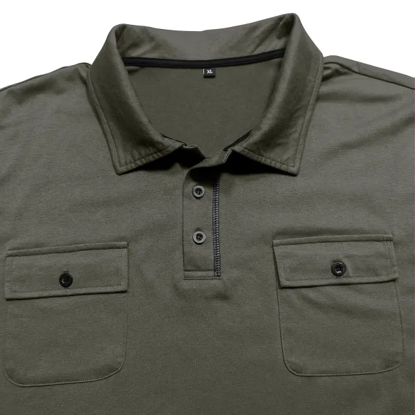 Design Utility Polo Shirt Army Green Long Sleeve Tops Polo - 18