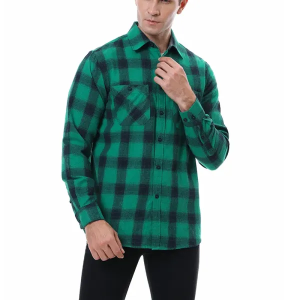 Design Flannel Shirt Green Black Checkered Shirt Tops Shirt - 1