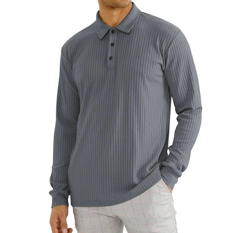Design Ribbed Long-Sleeve Polo Gray Tops Polo - 1
