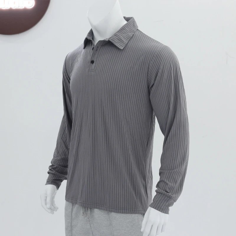 Design Long Sleeve Ribbed Polo Shirt White Tops Polo - 8