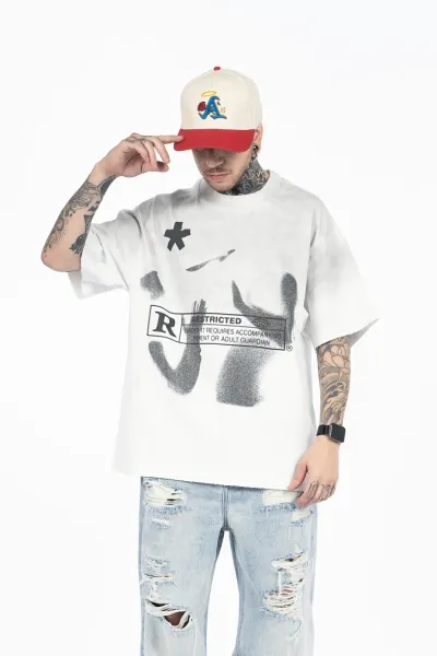 Design Restricted Graphic Print White T-Shirt - 9