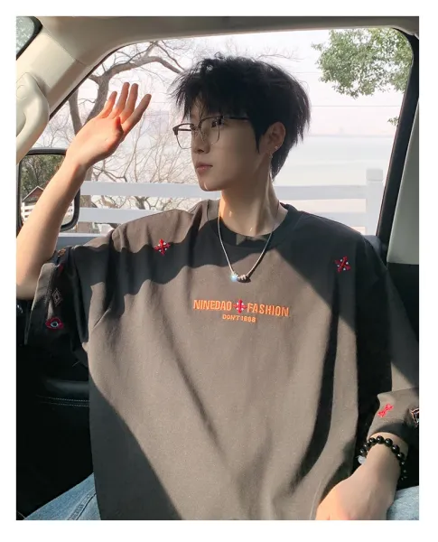 Design Ninedar Fashion Graphic Print Oversized T-Shirt Gray T-Shirts - 7