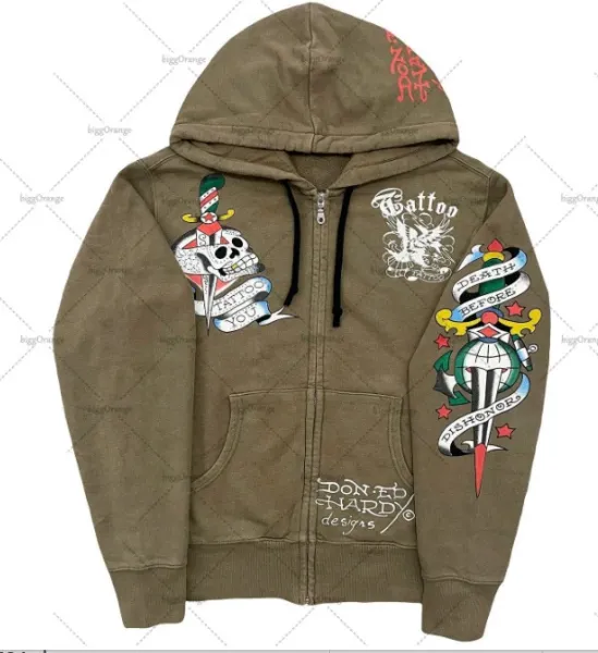 Don Ed Hardy Designs Tattoo Hoodie Olive Green - 1