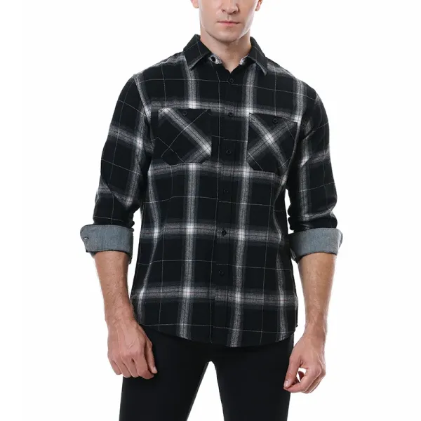 Design Flannel Shirt Black White Gray Plaid Shirt Tops Shirt - 1