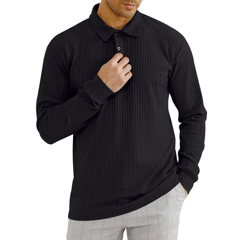 Design Long Sleeve Ribbed Polo Shirt White Tops Polo - 18