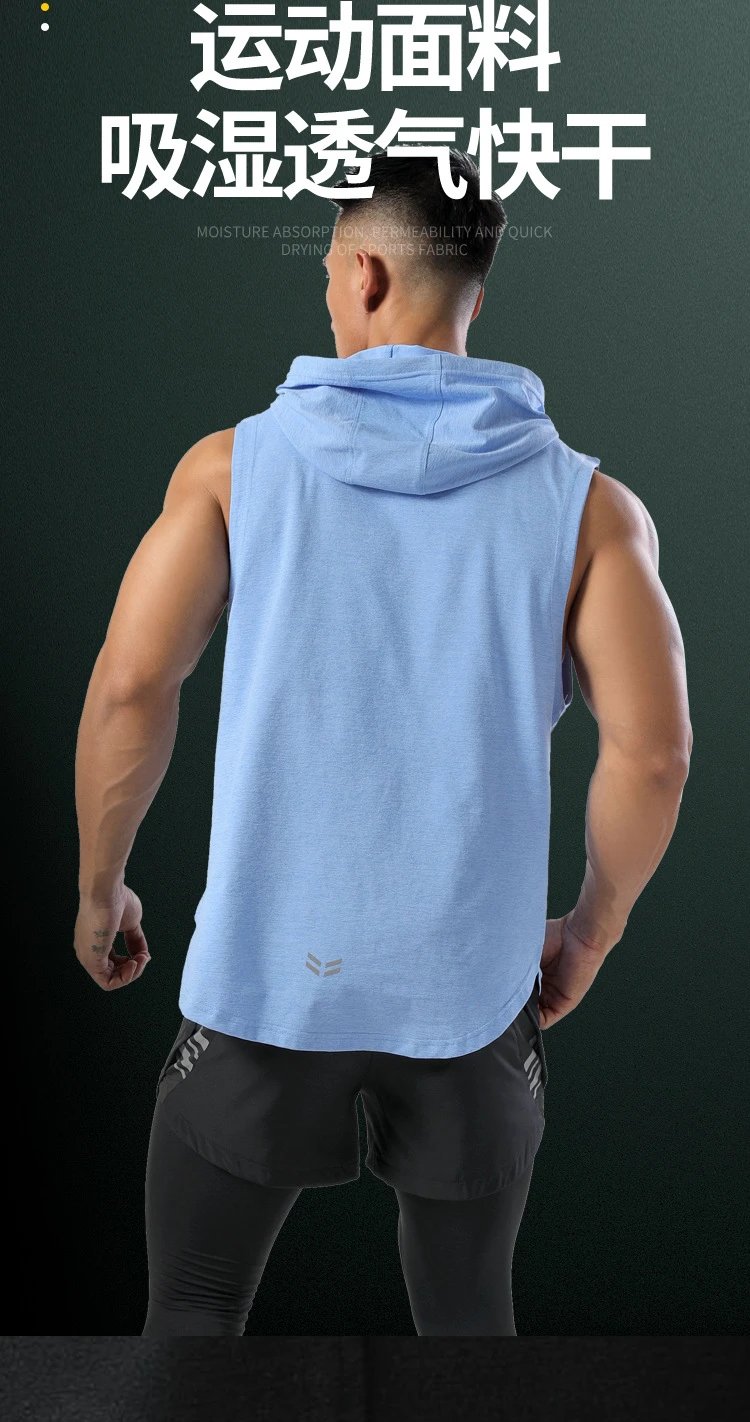 Design Sleeveless Hooded Vest Black with Gray Shorts Vest Top - 3