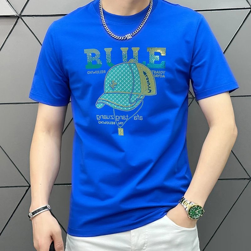 Design Bule Graphic Rhinestone Embellished Yellow T-Shirt - 11