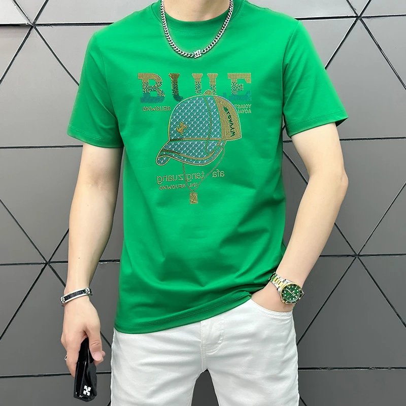 Design Bule Graphic Rhinestone Embellished Yellow T-Shirt - 17