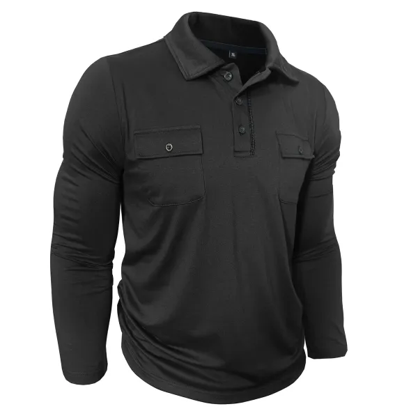 Design Utility Polo Shirt Army Green Long Sleeve Tops Polo - 21