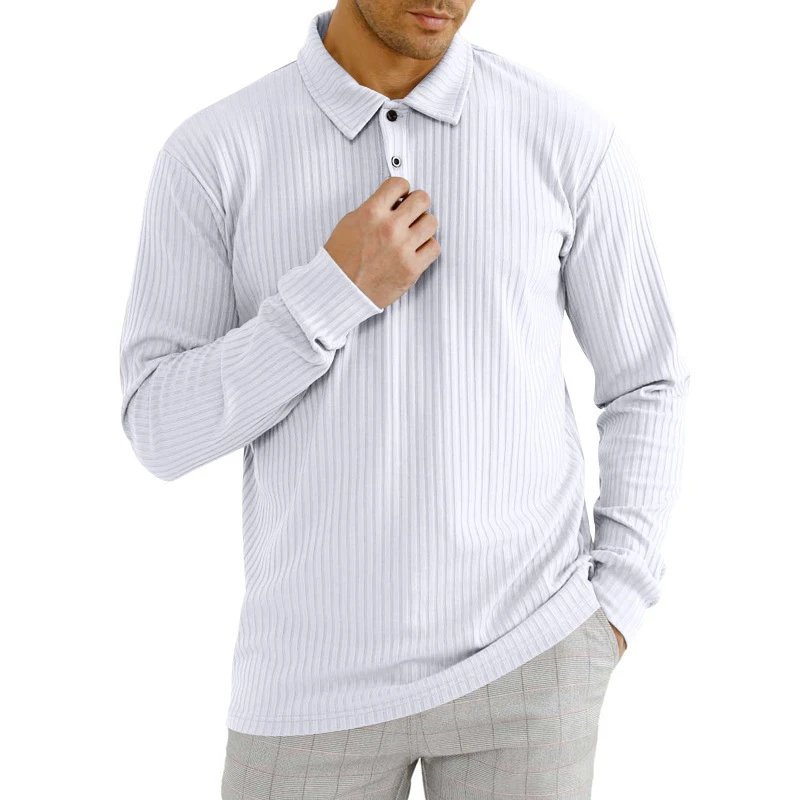 Design Long Sleeve Ribbed Polo Shirt White Tops Polo - 28