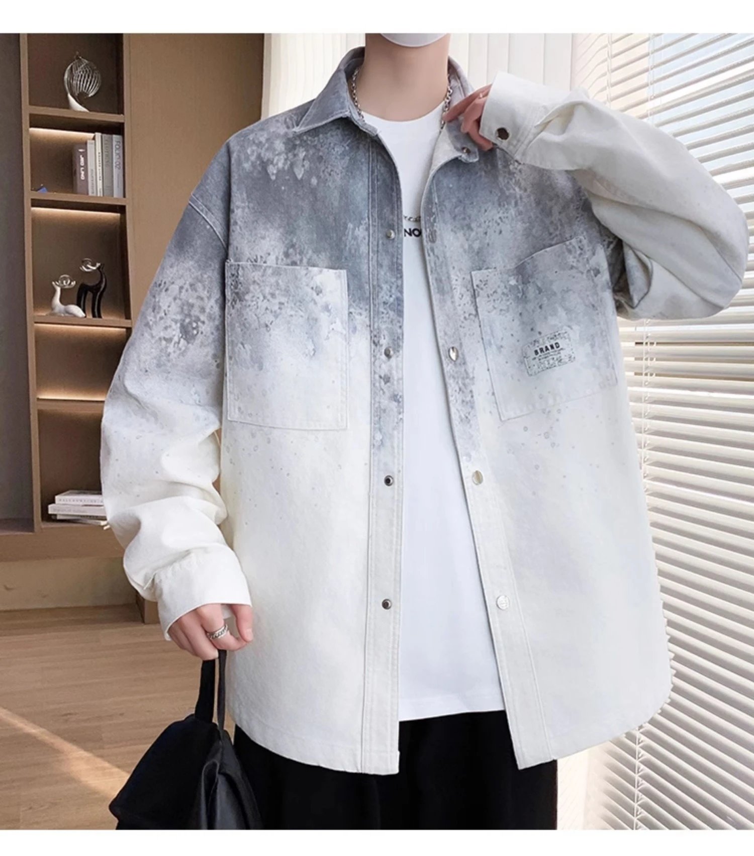 Design Oversized Acid Wash Denim Jacket White / Gray - 15