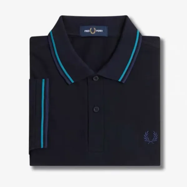 Fred Perry Twin Tipped Polo Navy with Teal and Purple Trim Polo Shirt - 1
