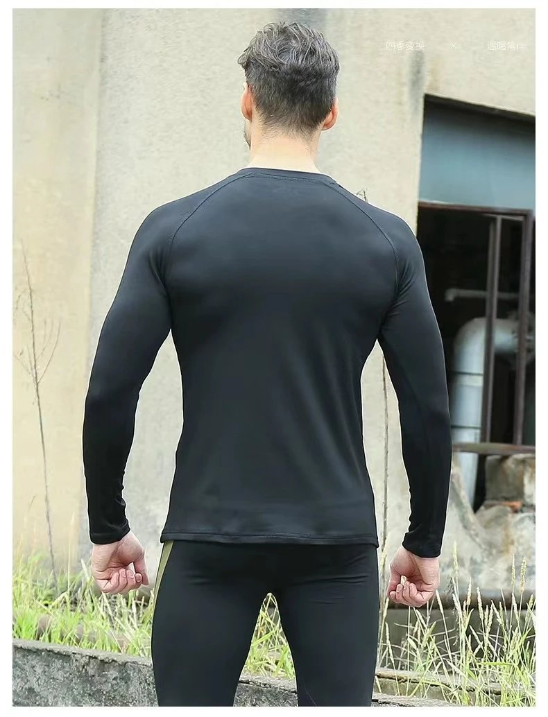 Design Performance Base Layer Set Black with Olive Green Panels Activewear - 17