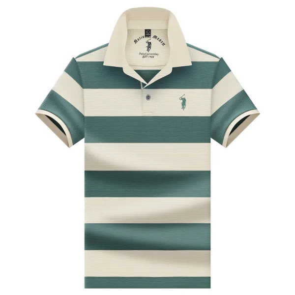 Polo Ralph Lauren Striped Polo Shirt in Teal and Beige Tops.polo - 1