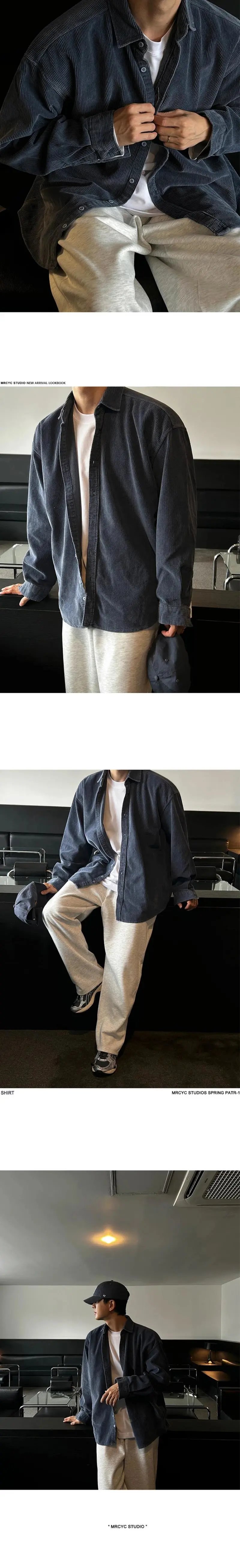 Design Corduroy Shirt Jacket Navy Blue Outerwear - 8