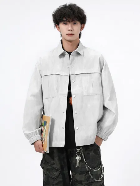 Design Utility Shirt Jacket Light Gray Outerwear - 1
