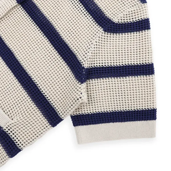 Design Striped Mesh Knit Cardigan Navy and Beige - 10