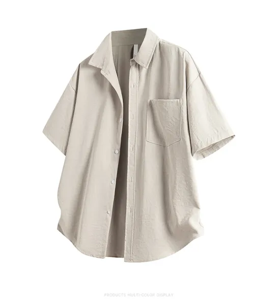 Design Oversized Short-Sleeve Shirt Beige Tops Shirt - 1