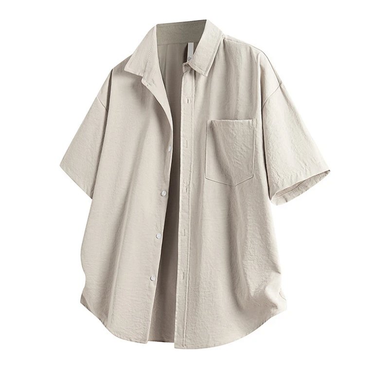 Oversized Short-Sleeve Shirt Beige Tops