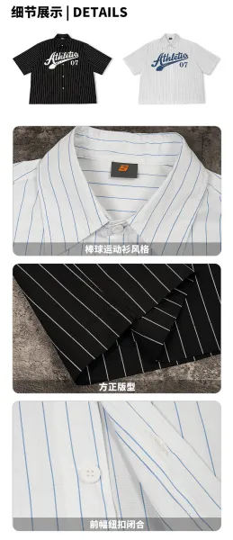 Design Pinstripe Short-Sleeve Shirt Black Tops Shirt - 5