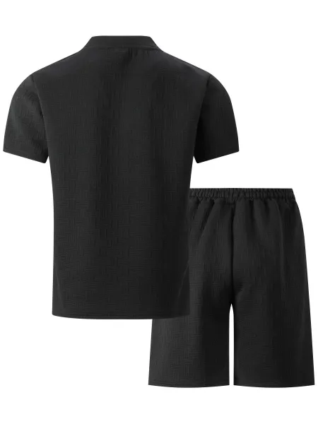Design Textured Gray Oversized T-Shirt and Shorts Set - 8