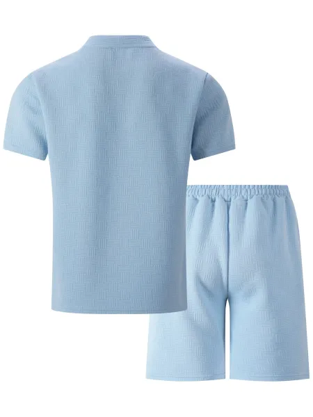 Design Textured Gray Oversized T-Shirt and Shorts Set - 11