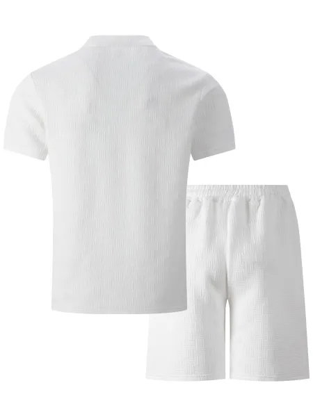Design Textured Gray Oversized T-Shirt and Shorts Set - 14