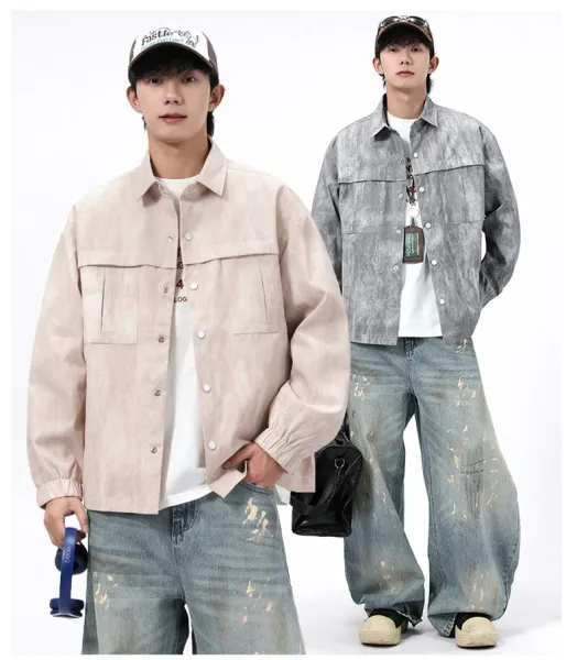 Design Acid Wash Gray Oversized Shirt Jacket Outerwear.jacket - 2