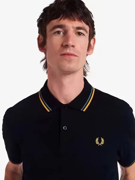 Fred Perry Twin Tipped Polo Black with Yellow and Blue Trim Polo Shirt - 1