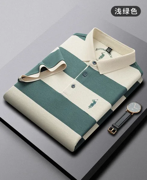 Polo Ralph Lauren Striped Polo Shirt in Teal and Beige Tops.polo - 11