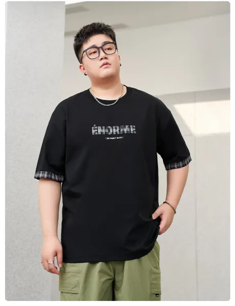 Design ÉNORME Graphic Print T-Shirt White with Plaid Cuff Detail T-Shirts - 17