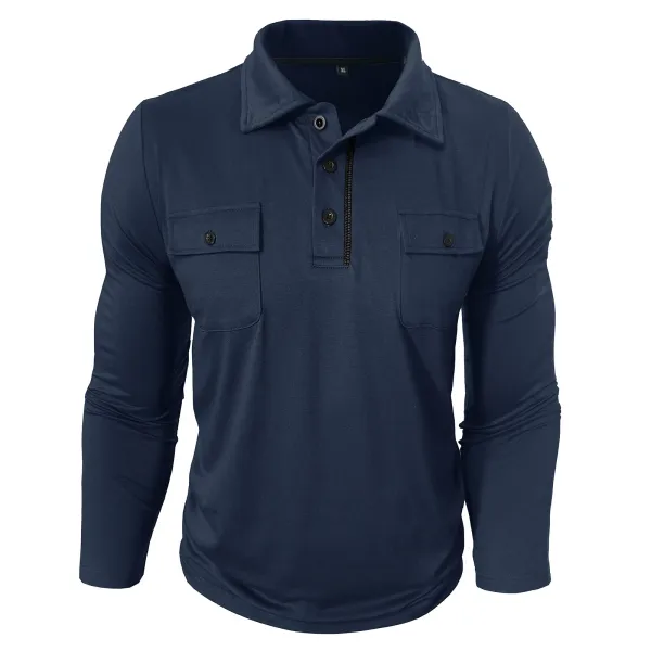 Design Utility Polo Shirt Army Green Long Sleeve Tops Polo - 30