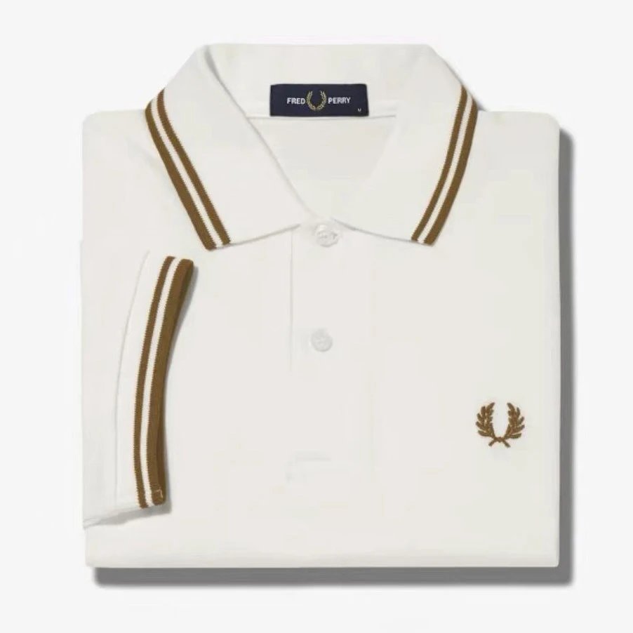 Fred Perry Twin Tipped Polo White with Brown Stripes Polo Polo Shirt - 1