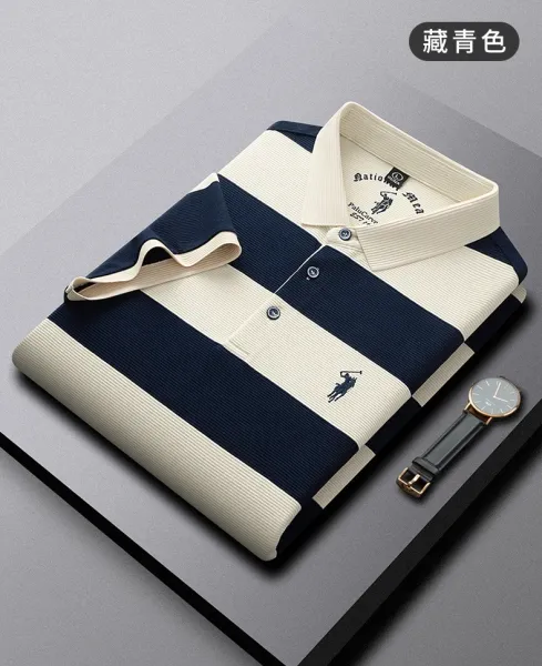Polo Ralph Lauren Striped Polo Shirt in Teal and Beige Tops.polo - 15