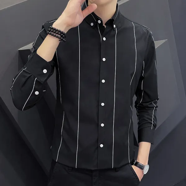 Design Stripe Detail Button-Down Shirt Black - 1