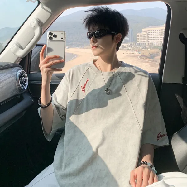 Design Ninedar Fashion Graphic Print Oversized T-Shirt Gray T-Shirts - 21