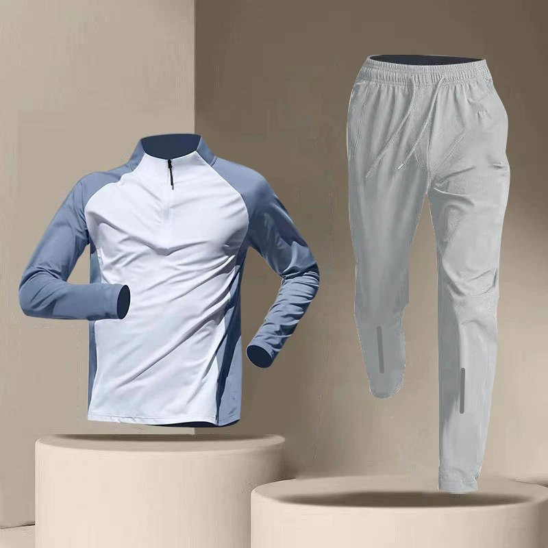 Design Performance Half-Zip Base Layer and Reflective Jogger Set Light Blue / White Activewear - 6