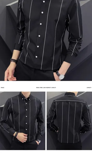 Design Stripe Detail Button-Down Shirt Black - 19