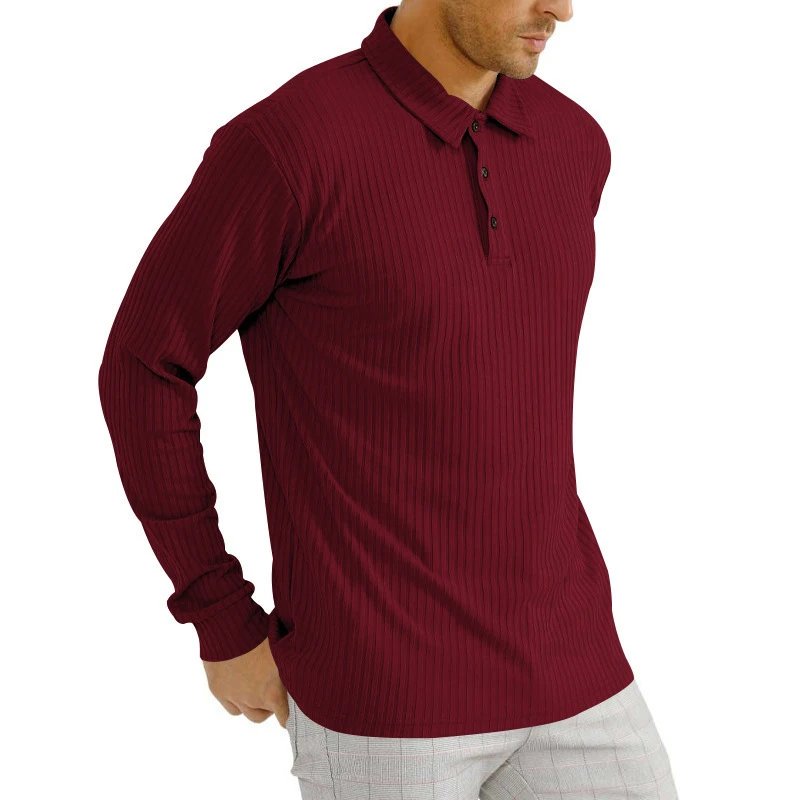 Design Long Sleeve Ribbed Polo Shirt White Tops Polo - 39