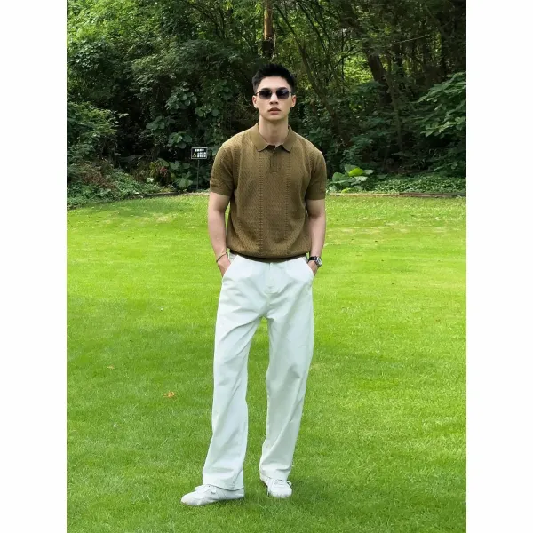 Design Rhett Kelley Knit Polo Shirt Army Green Tops Polo - 10