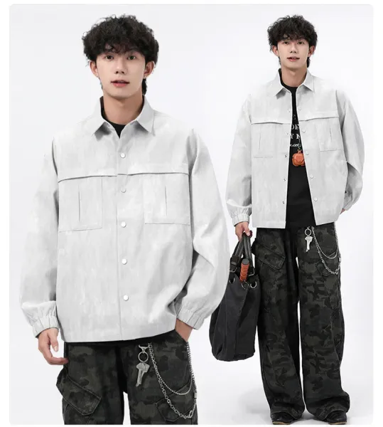 Design Acid Wash Gray Oversized Shirt Jacket Outerwear.jacket - 14