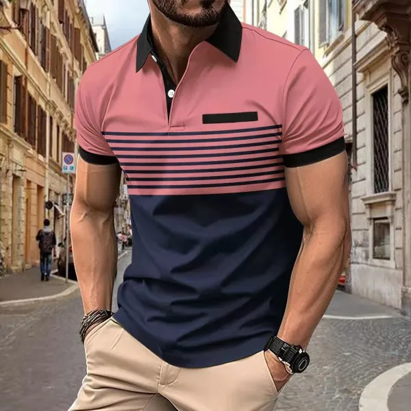 Design Color-Block Stripe Polo Navy Gray Black Tops Polo - 6