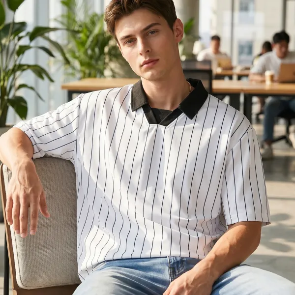 Design Pinstripe Polo Shirt Navy White Tops.polo - 6