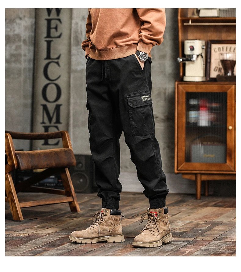 Design Cargo Pants Black with Zippered Pocket and Elastic Cuff Pants - 25