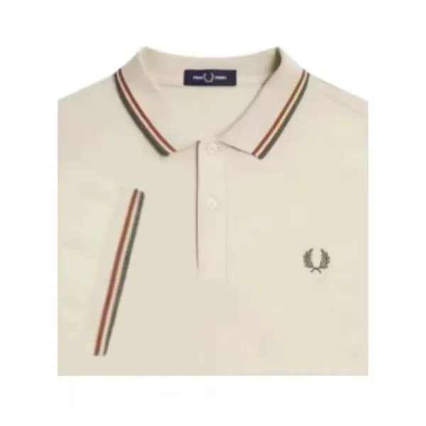 Fred Perry Twin Tipped Polo Beige with Red-Green-Black Stripe Polo Shirt - 1