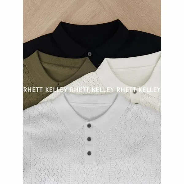 Design Rhett Kelley Knit Polo Shirt Army Green Tops Polo - 12